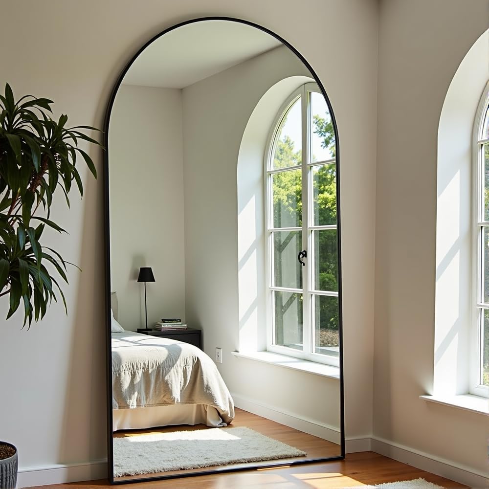 OGCAU Full Length Mirror, 78"x38" Arched-Top Full Body Floor Mirror Hanging or Leaning, Standing, Wall Mounted with Aluminum Frame for Living Room (Black)