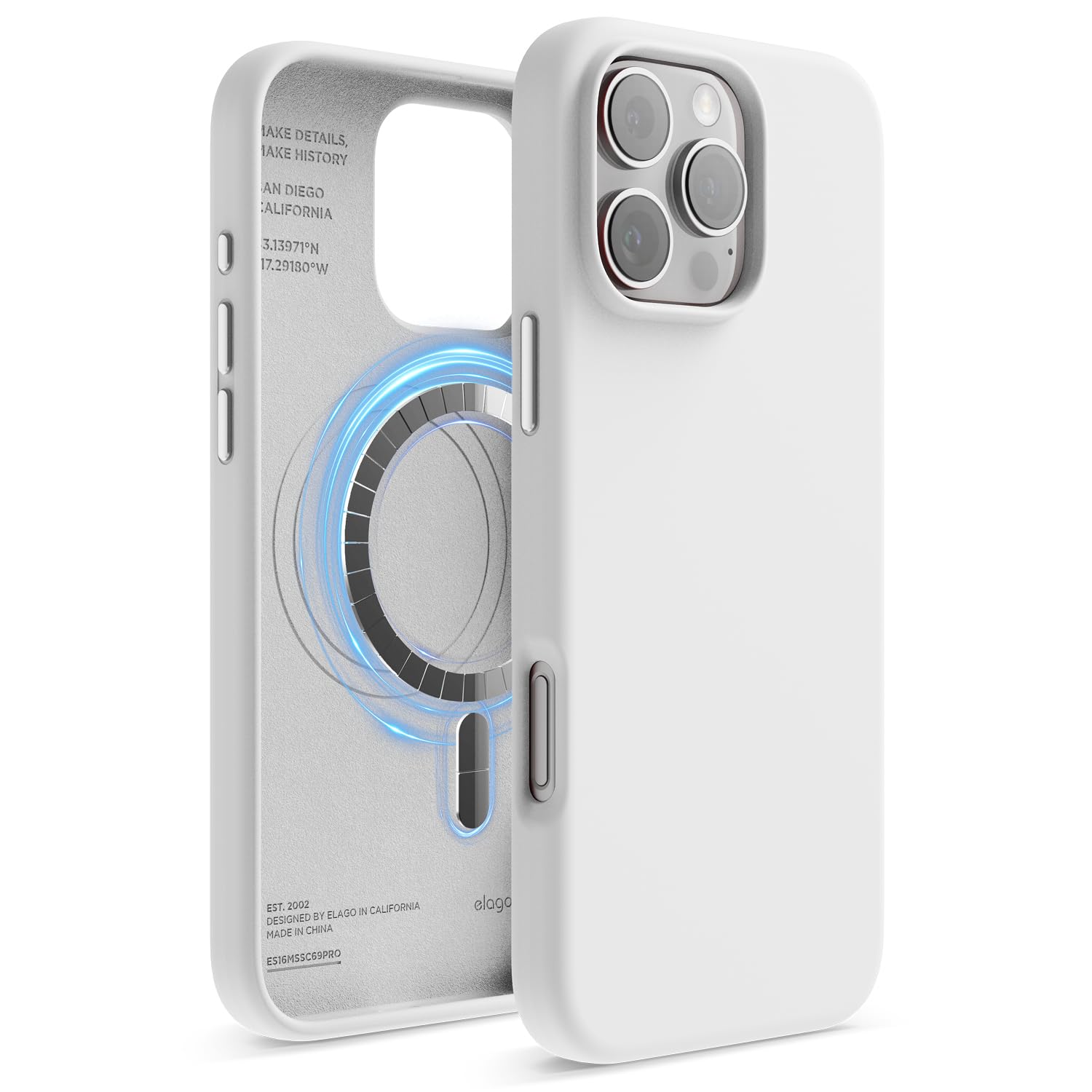 elago Magnetic Silicone Case Compatible with iPhone 16 Pro Max Case 6.9 Inch Compatible with All MagSafe Accessories - Built-in Magnets, Soft Grip Silicone, Shockproof (White)