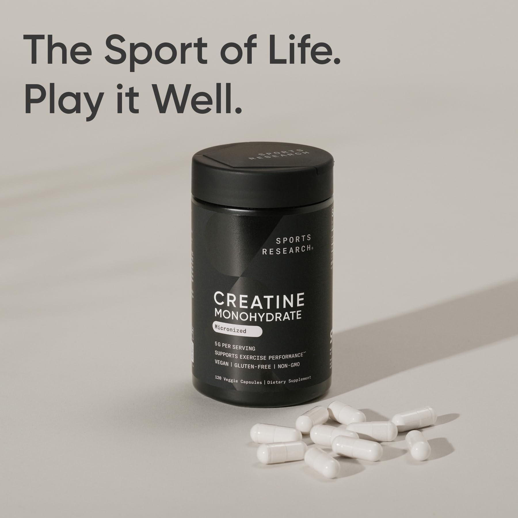 Sports Research® Creatine Monohydrate Capsules - Supports Workout Recovery, Lean Muscle gain, Performance and Strength* - Non-GMO, Vegan Certified - 5g per Servings - 30 Servings