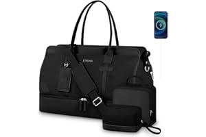 ETRONIK Weekender Bag for Women, Large Canvas Travel Bag with Bottom Shoe Compartment & Wet Pocket Overnight Bag