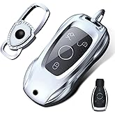 HANSTRONG GEAR Key Fob Case Cover Protection Metal Silver with Shield Keychain Compatible for Mercedes-Benz AMG C E M S CLS CLA GLK GLA GLC GLE (B Style)