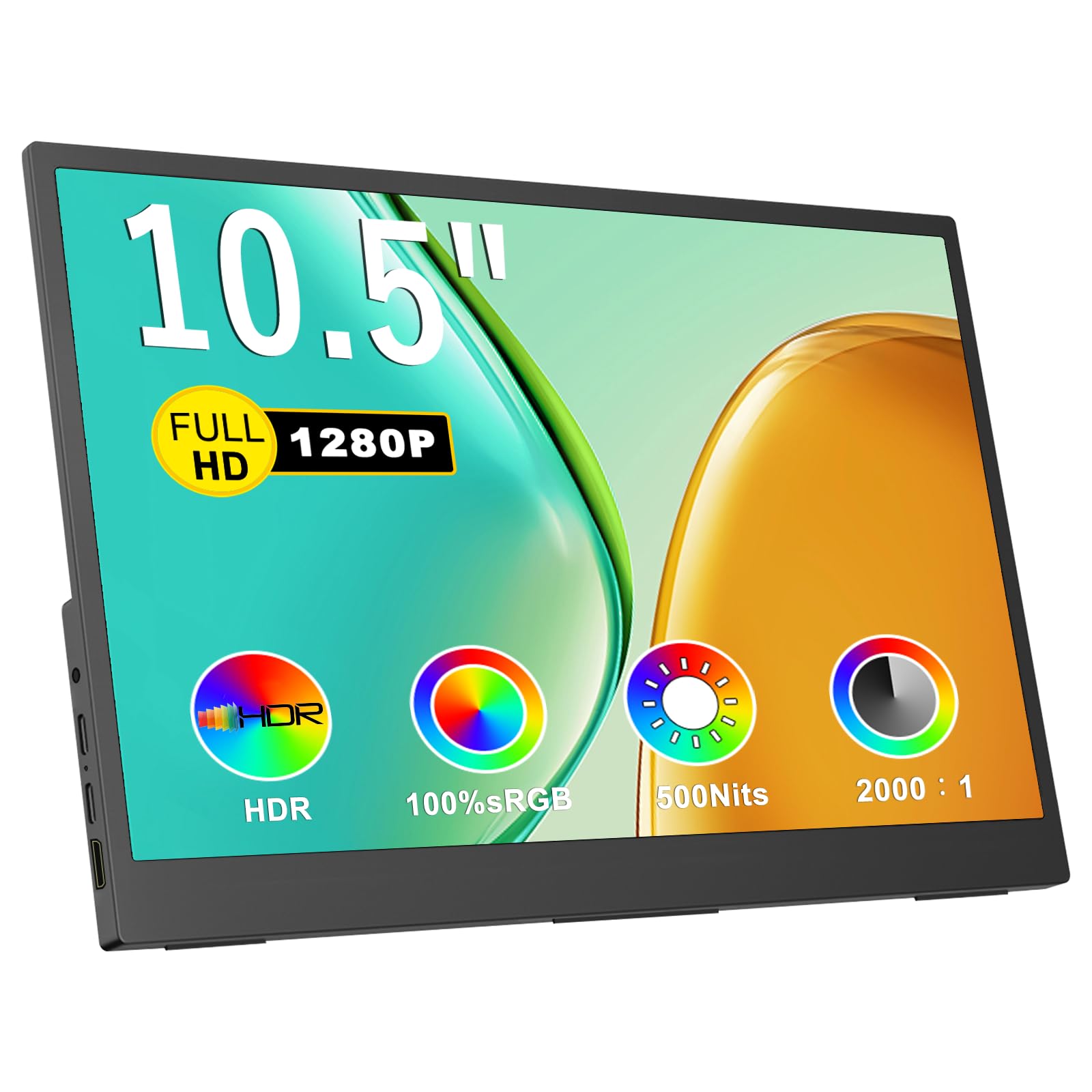 Photo 1 of IBW Small Portable Monitor 10.5" 500 Nits 2000:1 FHD 1280P IPS Screen, Ultra-Slim Mini Monitor w/Kickstand & Dual Speaker, USB C HDMI HDR Portable Gaming Monitor, Travel Monitors for Laptop PCs