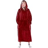 Waitu Wearable Blanket Sweatshirt for Women and Men, Super Warm and Cozy Giant Blanket Hoodie, Thick Flannel Blanket with Sleeves and Giant Pocket - Red