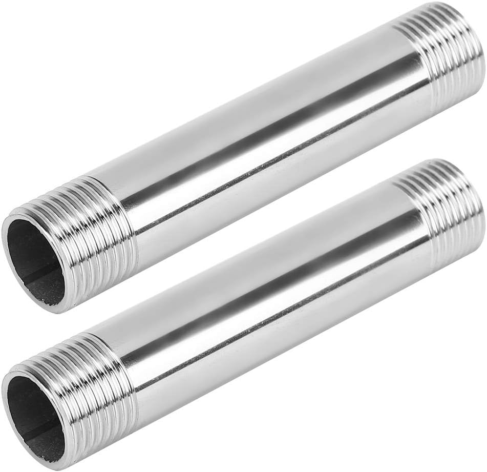 Cikonielf 2Pcs Stainless Steel Pipe Fittings Equal Diameter Threaded Cast Pipe Nipple Connector Pipelines Plumbing Fittings(G1/2 Male Thread)