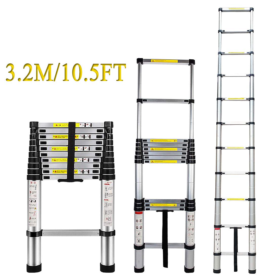 Telescopic Extension Ladder - ARCHOM Aluminum Telescoping Ladder 10.5ft Extend Ladder Multi-Purpose Portable Lightweight Folding Ladder with EN131 and CE Standard 330 Pound Capacity