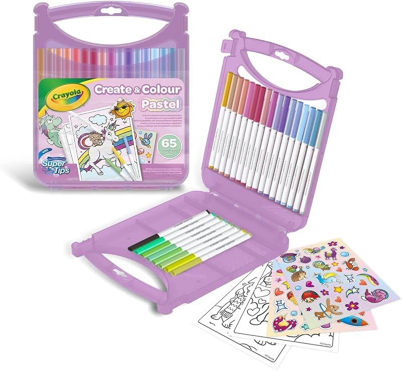 Pastel - Set Valigetta Pennarelli Lavabili SuperTips, 65 pezzi, Colori Assortiti Pastello, Attività Creativa e Regalo per Bambini, da 4 anni