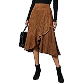 Women's Skirts in Midi Length with High Waisted Asymmetrical Ruffle for Going Out and Fall Novelty Skirts