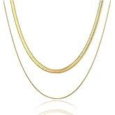 BG&WLing Double Layered Gold Herringbone Necklaces for Women 18K Gold Plated Stainless Steel Snake Chain Necklace Non Tarnish Dainty Jewelry Gift