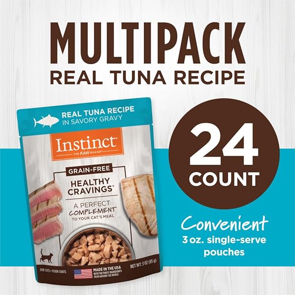 INSTINCT HEALTHY CRAVINGS GRAIN FREE REAL TUNA RECIPE NATURAL WET CAT FOOD TOPPER BY NATURE’S VARIETY, 3 OZ. POUCHES (CASE OF 24)