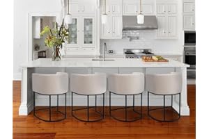 RIVOVA Contemporary Cream Linen Bar Stools Set of 4, 24" Upholstered Fabric Counter Height Barstools Kitchen Counter Island Stools with Screwed Together Black Metal Base