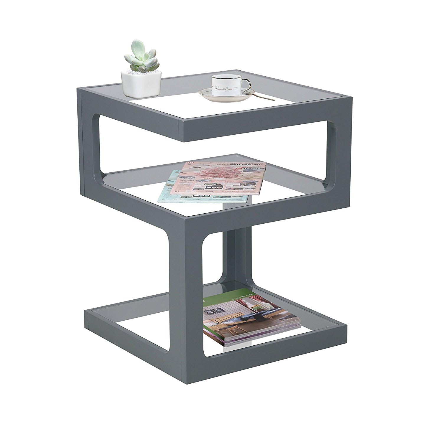 ASPECT Rossini Triple Level Side Coffee End Lamp Table-Grey, Wood 40 x 40 x 52 cm
