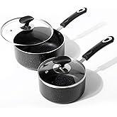 RATWIA Nonstick Saucepan Set - 1.5 Quart and 2.5Quart,Ultra Non Stick Sauce Pan Small Pot with Glass Lid,Great for Home Kitchen Restaurant,Black
