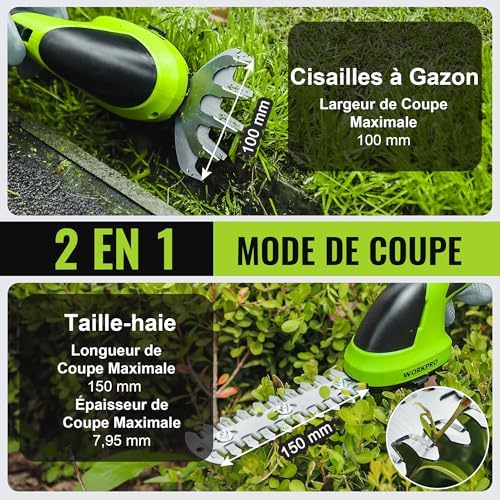 Cisaille à Gazon 2 en 1 Sans Fil 7,2 V avec 2 Lames