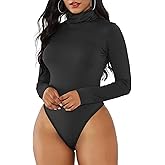 Century Star Turtle Neck Long Sleeve Bodysuits for Women Mock Turtle Bodysuits Leotard Basic Tops Shapewear