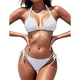 Zuvebamyo Women's Triangle Bikini Sets Two Piece Double Straps Halter Swimsuit Tie Side String Cheeky Bathing Suits