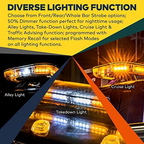 LAMPHUS SolarBlast SBFB98 47" 98W Emergency Vehicle LED Full-Size Light Bar [SAE J595 Class III] [58 Flash Modes] [INC. Controller Box] [Universal & Permanent Mount] Amber Rooftop Warning Light - Thumbnail 3