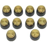 Dopro 10pcs Guitar AMP Amplifier Push on fit Knobs Black with Gold Aluminum Cap Top Fits 6mm diameter Pots Marshall Amplifiers
