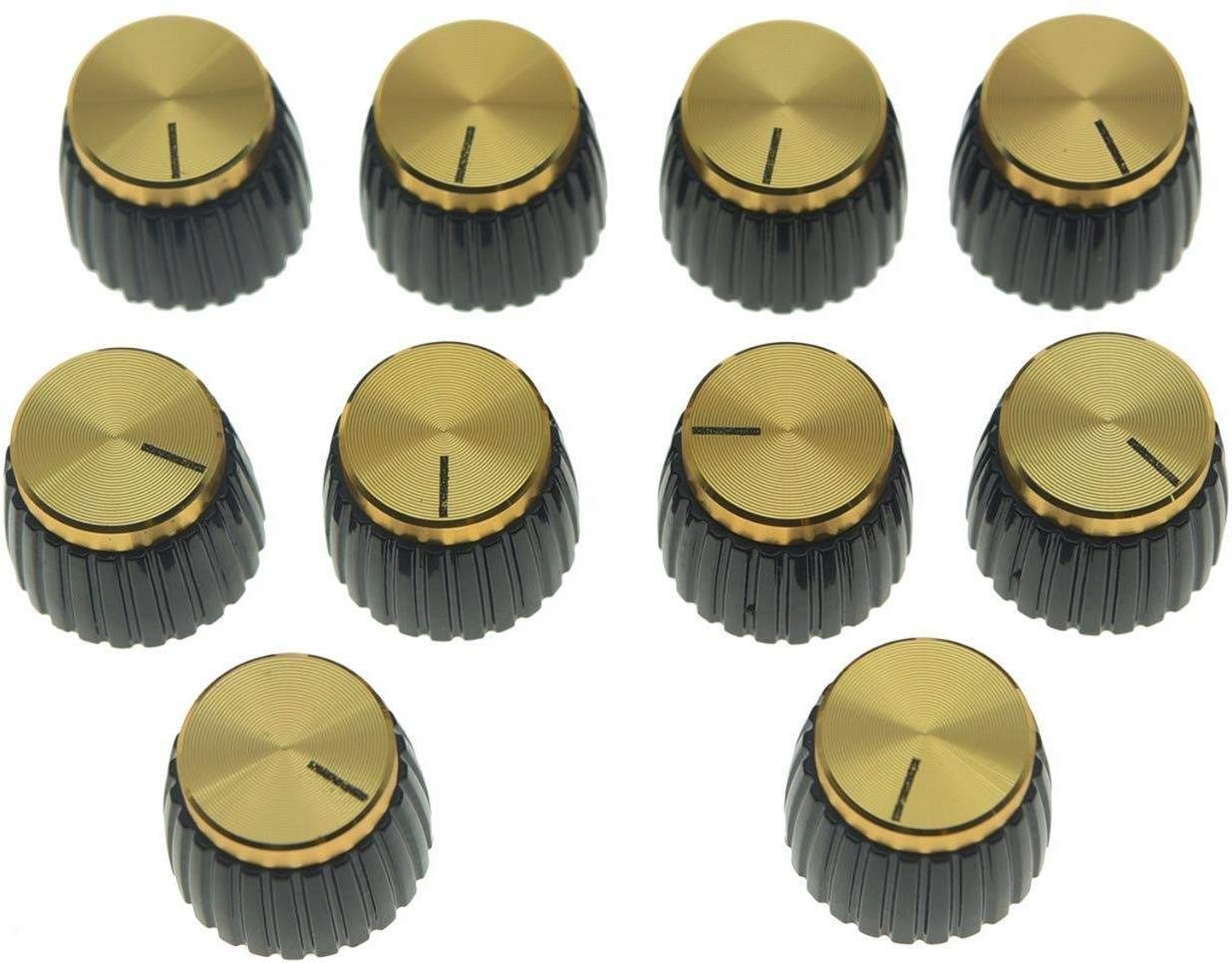 Dopro 10pcs Guitar AMP Amplifier Push on fit Knobs Black with Gold Aluminum Cap Top Fits 6mm diameter Pots Marshall Amplifiers