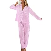 codcm Womens Striped Pajama Set Bow Tie Front Cute Pj Set Long Sleeve Shirt and Wide Leg Comfy Lounge Set