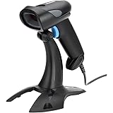 Vikeepro USB Barcode Scanner Wired Handheld Laser Bar-code Reader with Hands Free Adjustable Stand and 2m or 6ft straight cable(Black)