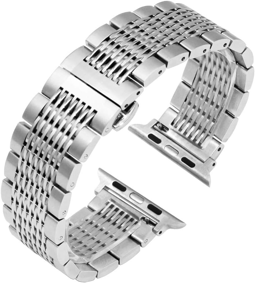Kai Tian Solid 42mm 44mm 45mm 49mm Polished&Matte Mesh Watch Strap Compatible for Apple Watch Band Stainless Steel Replacement Bracelet for iWatch Series 7 6 5 4 3 2 1 Sport Silver - Image 4