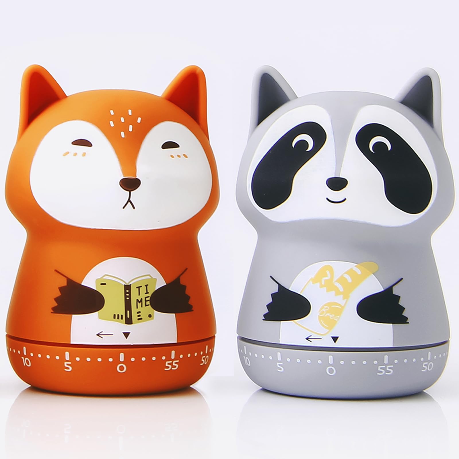 Photo 1 of ELE DEPI 2 Pack Cute Kitchen Timer,100% Mechanical Timer for Kids,60 Minute Egg Timer for Cooking/Reading/Do Sports. (Fox and Raccoon)
