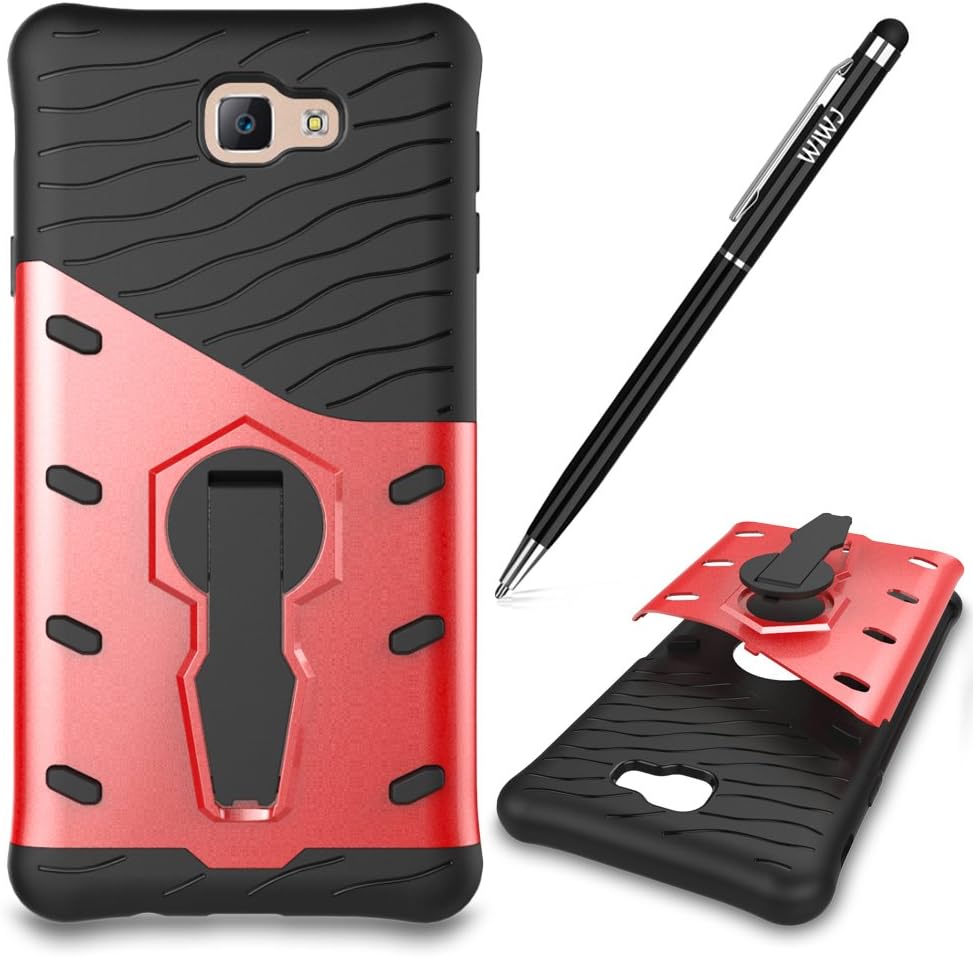 WIWJ Compatible with Galaxy J7 Prime Case Dual Layer Soft Cover Case 360 Degree Rotating Kickstand Case Armor Hard Plastic and Ultra Slim Case Shockproof Case for Samsung Galaxy J7 Prime/On7 2016-Red