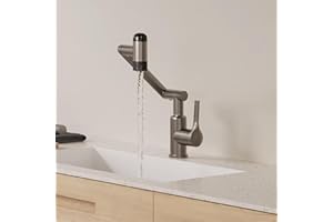 Hawkrown 1080° Rotatable Bathroom Faucet, 1 Hole Single Handle with 4 Water Outlet Modes, Brushed Gray Swivel Arm Faucet for Bathroom Kitchen and RV