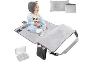 ZGFCSJP Toddler Airplane Travel Bed, Kids Airplane Seat Extender Travel Seat Inflatable Airplane Foot Rest Portable Airplane Travel Bed (Grey)