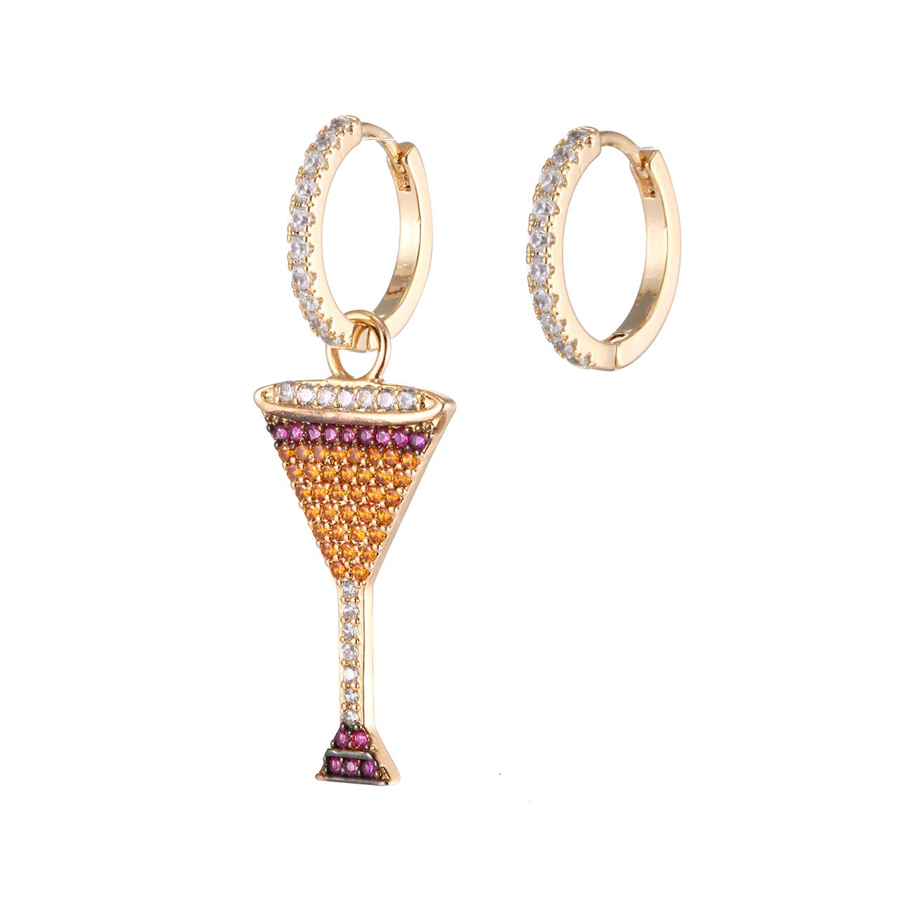 Goblet Shape Asymmetric Design Inlaid with Colored Cubic Zirconia Crystal Dangle Earrings, Stainless Steel Women Earrings for Friends, Mother, Own Gift