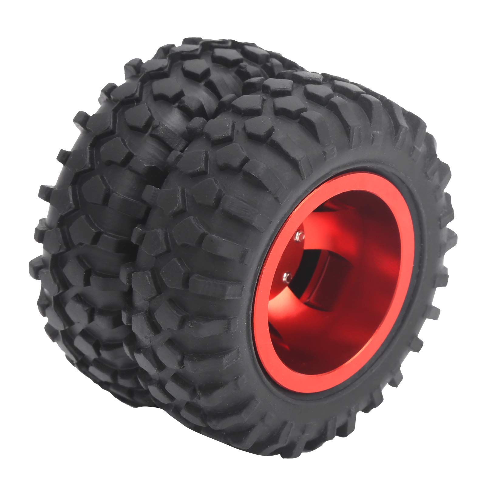 VGEBY RC Rear Tires, 2Pcs 55mm Rubber 1:10 Scale Remote Control Vehicle Rear Twin Wheel Tyre with Sponge Lining Fit for WPL D12 1/10 RC Truck(red) Model Car Accessories