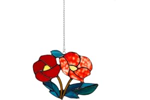 DHCGPP Tiffany Rose Flowers Style Stained Glass Hangers, Window Panels, Home Wall and Window Hanging Sun Catcher, Handcrafted Tiffany Enthusiast Gifts for Decoration.