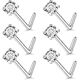 Lsnevsie 24G 22G 20G 18G Nose Rings Studs Piercing Jewelry For Women Men 316L Surgical Steel 14K Gold Filled L Shaped Nose Rings Studs Nostrial Piercing Jewelry for Women Men Diamond CZ 2mm 3mm