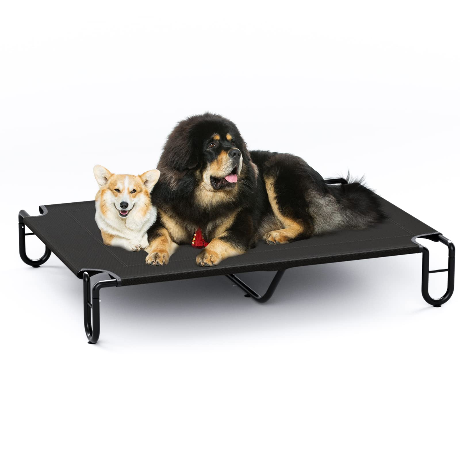 KORIMEFA Cooling Elevated Dog Bed, Raised Dog Cots, Black, Textilene Mesh, X-Large, Indoor/Outdoor, Frame-based