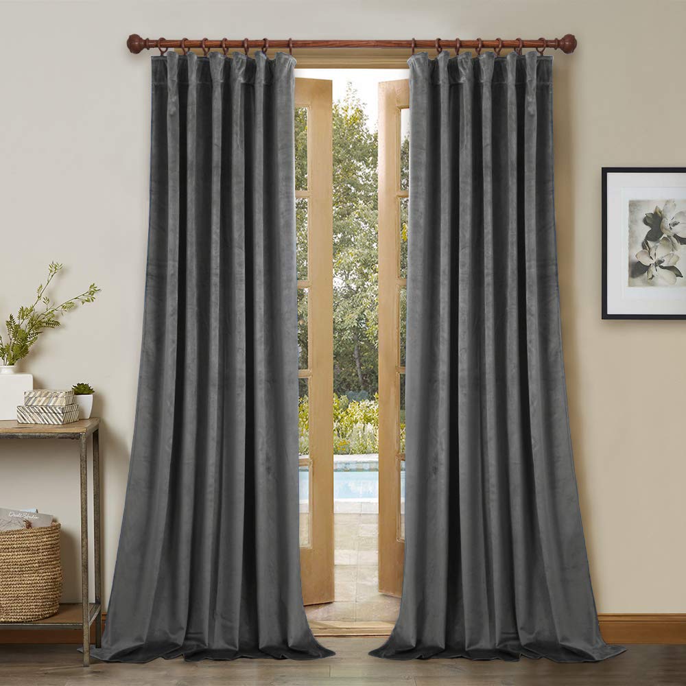 Galleon 108 Inches Gray Velvet Curtains Rod Pocket Back Tab