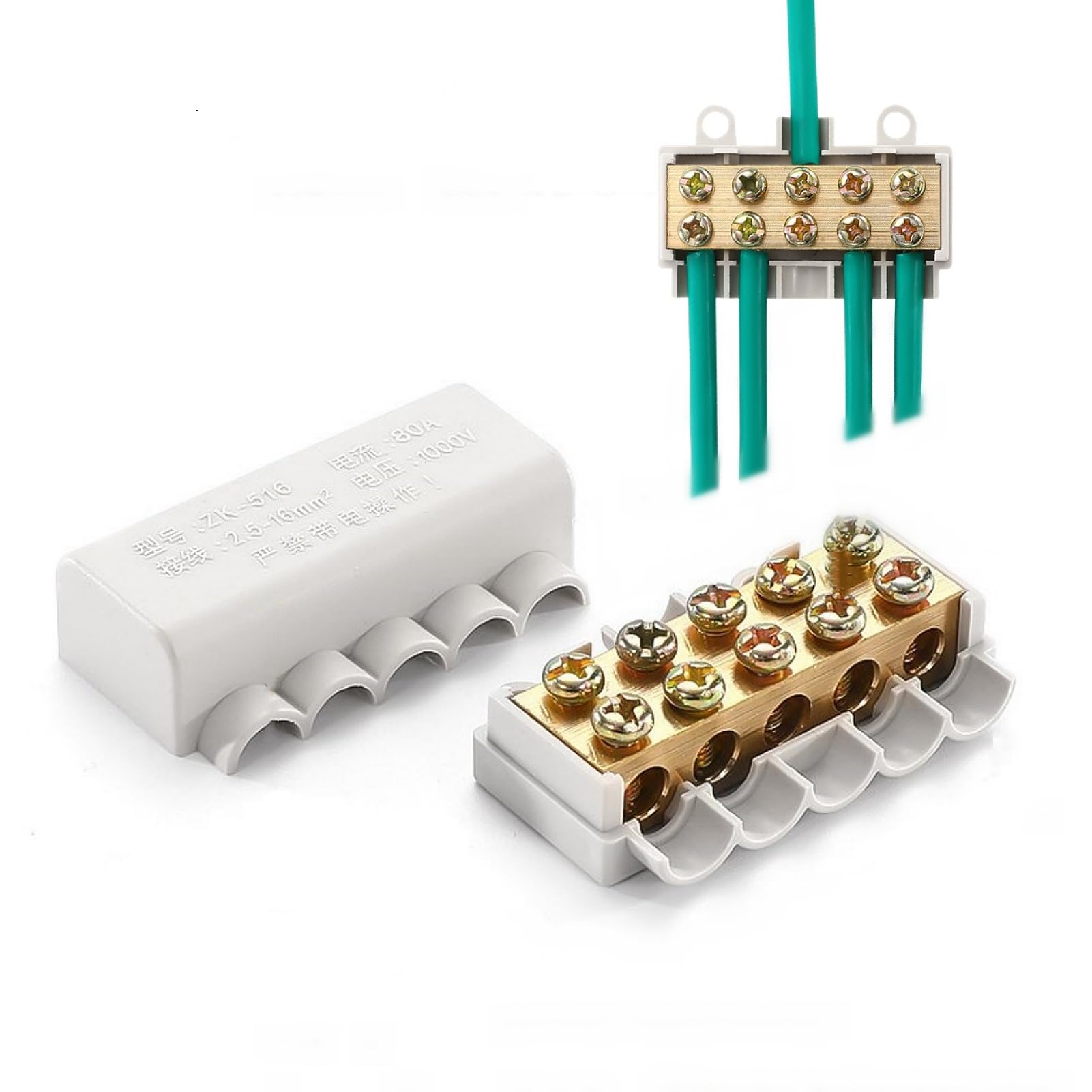 4 Pcs Splitter Wire Connector, 1 in 4 Out HighPower Brass Conductor Quick Wiring Terminal Block 80A 1000V