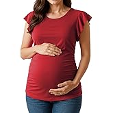 Decrum Maternity Shirts for Women – Comfortable Side Ruched Ruffle Sleeve Pregnancy Tops for Mom to Be