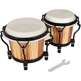 MUSICUBE Bongo Drum Set 4&rdquo; and 5&rdquo; Bongos for adults kids Beginners Professional Wooden and Metal Drum with Tuning Wrench