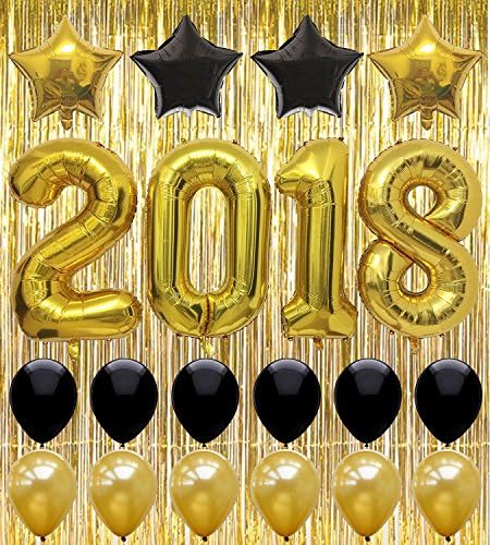 FindFun 2018 Balloons Banner Decorations For Graduation Party Supplies New Year eve decoration - Metallic Gold Foil Fringe Curtain, 10 Foot
