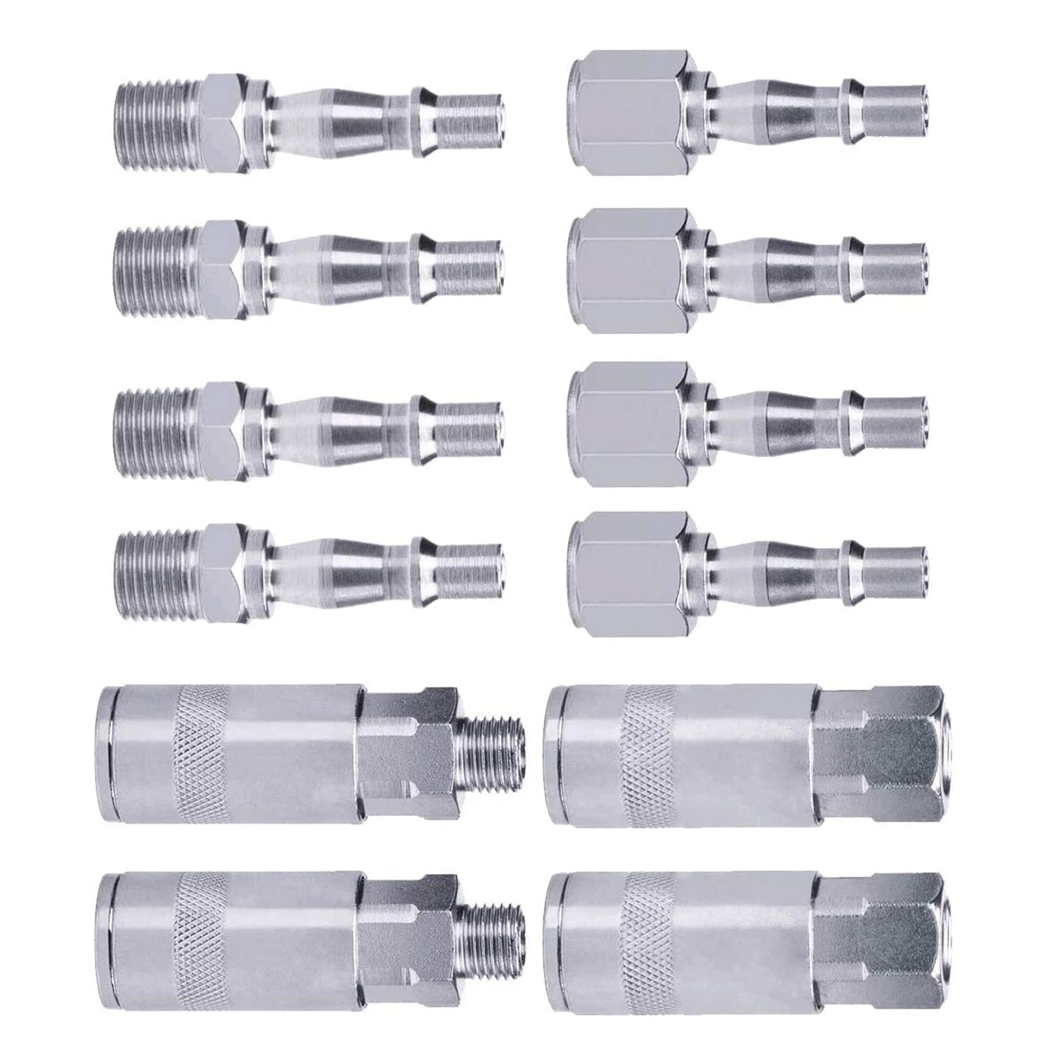 ebuyerfix 12 Pcs Air Line Connectors 1/4" BSP Air Line Hose Compressor Fitting Couplings Connector Male/Female Thread Quick Release Coupler for Compressor Tools