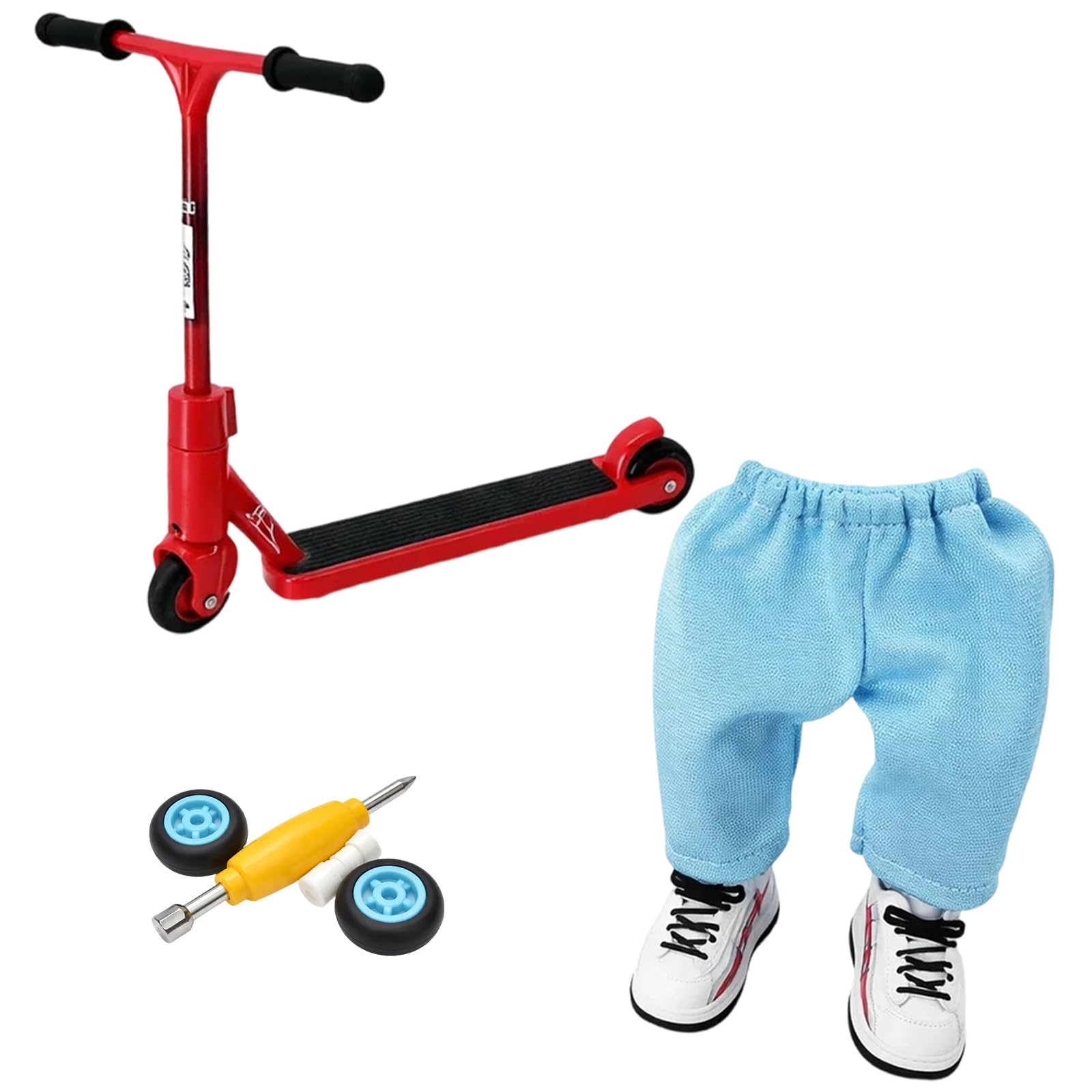 Finger Scooter, Tech Deck Scooter Set, Finger Scooters with Pants Shoes and Tools, Interactive Portable Detachable Fun Desk Cool Fingertip Collectible for Office Home