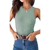 INFITTY Womens Ribbed Tank Tops Crew Neck Slim Fitted Sleeveless Top Casual Basic Summer Knit Sexy Crop Tops