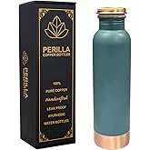 Perilla Home Copper Water Bottle 20.29 Oz Leak Proof 100% Pure - Ayurvedic Copper Vessel - Drink More Water And Enjoy The Health Benefits Immediately - For Gym,Yoga Bottle (Plain Pie Green)