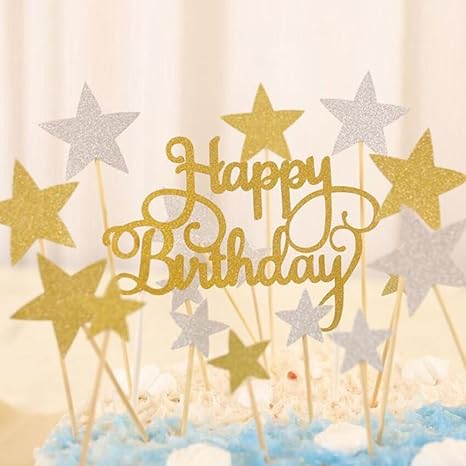 Winko Happy Birthday Monogram And Gold Silver Star Cake Cupcake