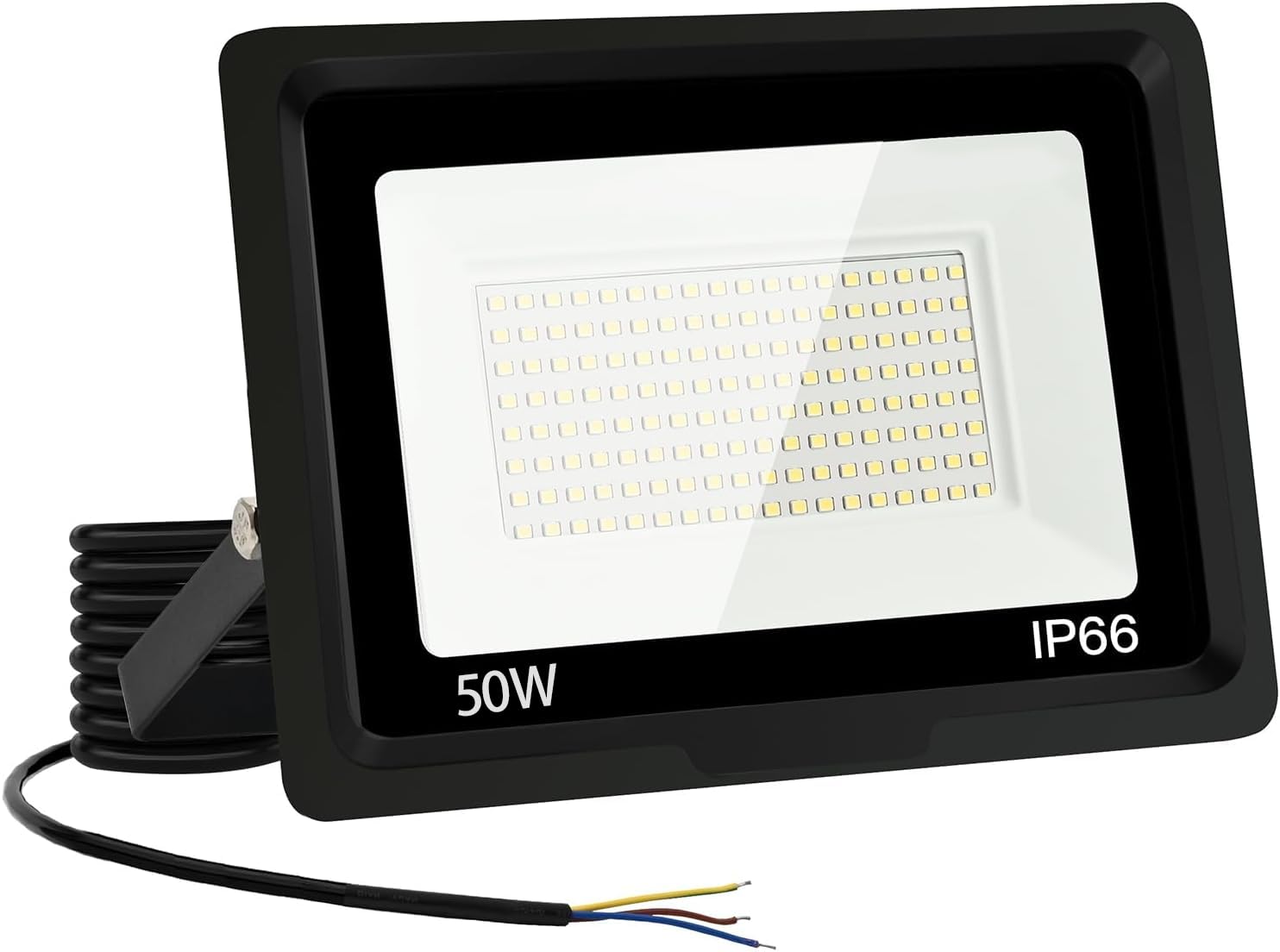 Jefedana Outdoor LED Floodlight 50 W, 5000 LM 6000 K Cool White LED Spotlight, IP66 Waterproof Outdoor Lighting, 72 LEDs, Flexible Installation, Lamp for Garden, Patio and Security, No Plug