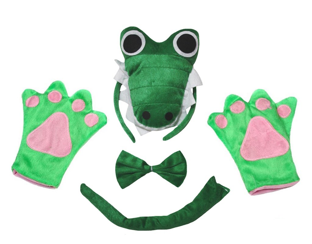 Petitebelle Cutie Green Crocodile Headband Tail Gloves 4pc Adult Costume (One Size)