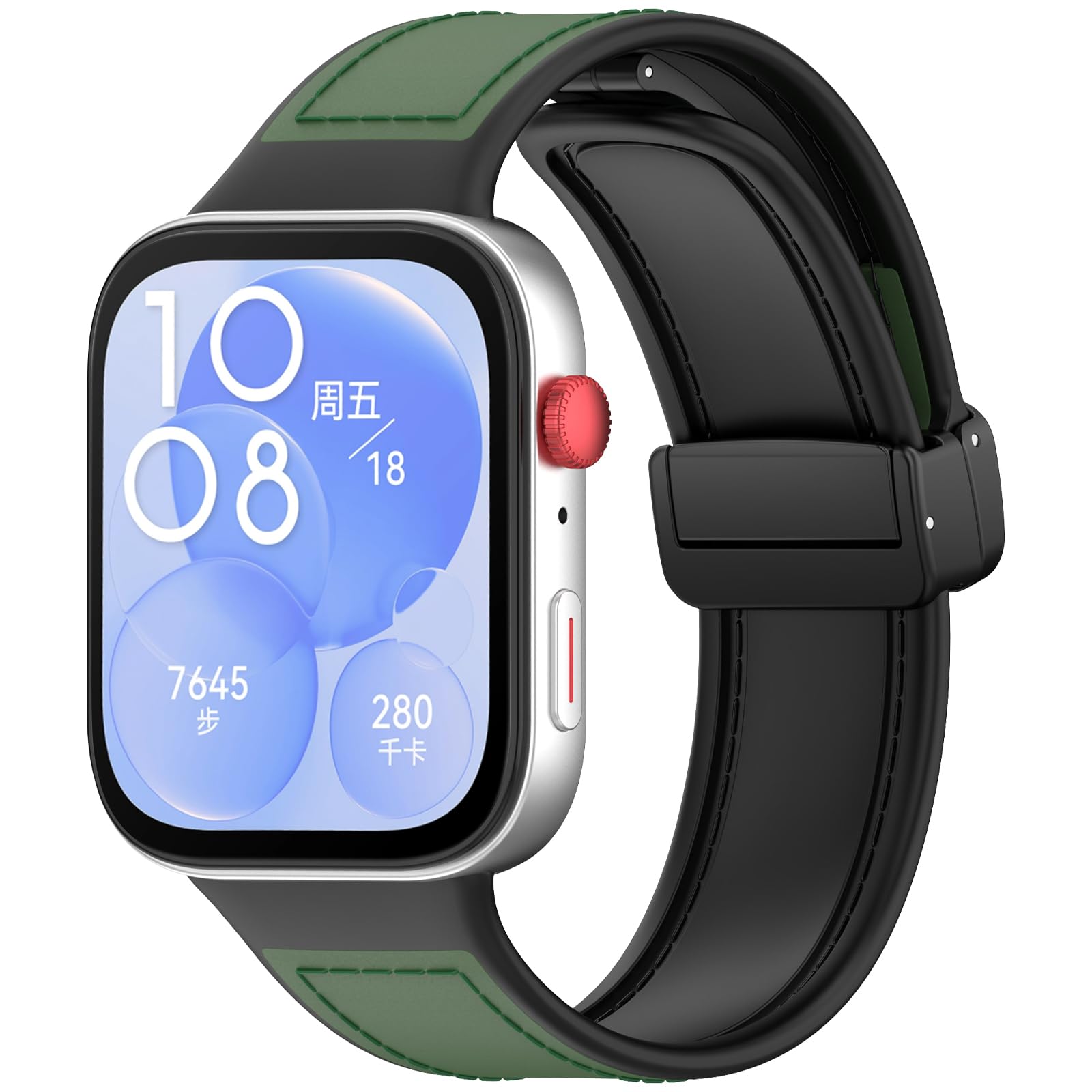 SenMore Silicone Strap Compatible with Huawei Watch Fit 3, Adjustable Sports Magnetic Soft Leather Replacement Bracelet for Huawei Watch Fit 3.(No Host), verde, Modern