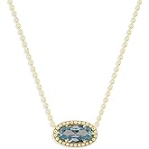 Belacqua Gemstone Necklace in 14K Gold Plated Sterling Silver, Oval Pendant Size 6 * 12mm, 15" Cable Chain with 2" Extender, Spring Ring Clasp, Dainty Birthstone Necklace for Women, Gift Box Included