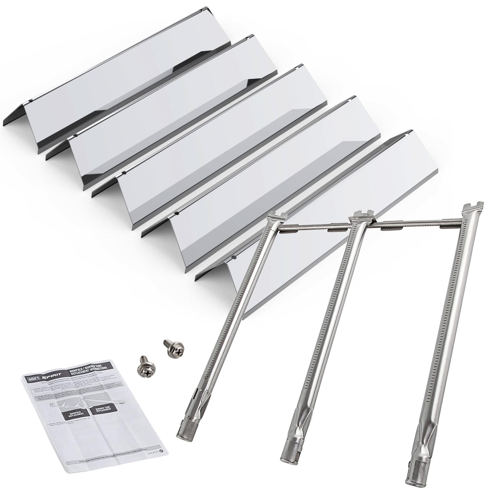 WELL GRILL 38.9CM Flavorizer Bar and Burner Tube Set for Weber Spirit 300 Series, 7636 Heat Plates & 69787 Grill Burner for Weber Spirit E310 S310 E320 S320 E330 S330 with Front Control Panels