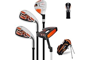 WAYTULES Junior Golf Club Set for Ages 3-12 Lightweight Kids Golf Clubs with 5-Way Stand Bag, Hybrid, Iron 7/9, Putter & Head Cover